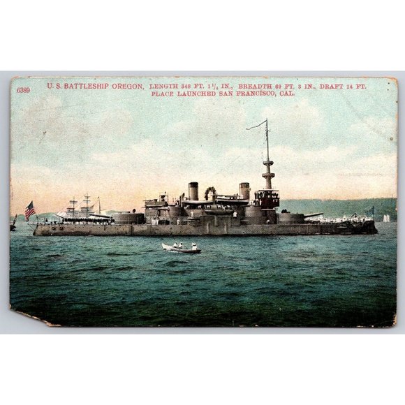 Postcard Antique US Battleship Oregon Place Launched San Francisco California Mi - Picture 1 of 2